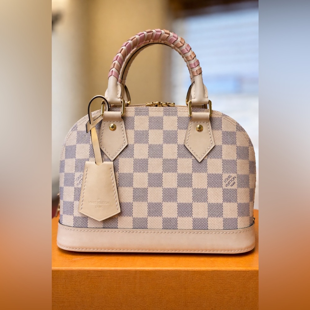💯 Authentic Louis Vuitton Alma BB Damier Azur Braided Handles (Model N45294)Pink - Picture 5 of 17
